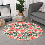 Exotic Tropical Hibiscus Pattern Print Round Rug