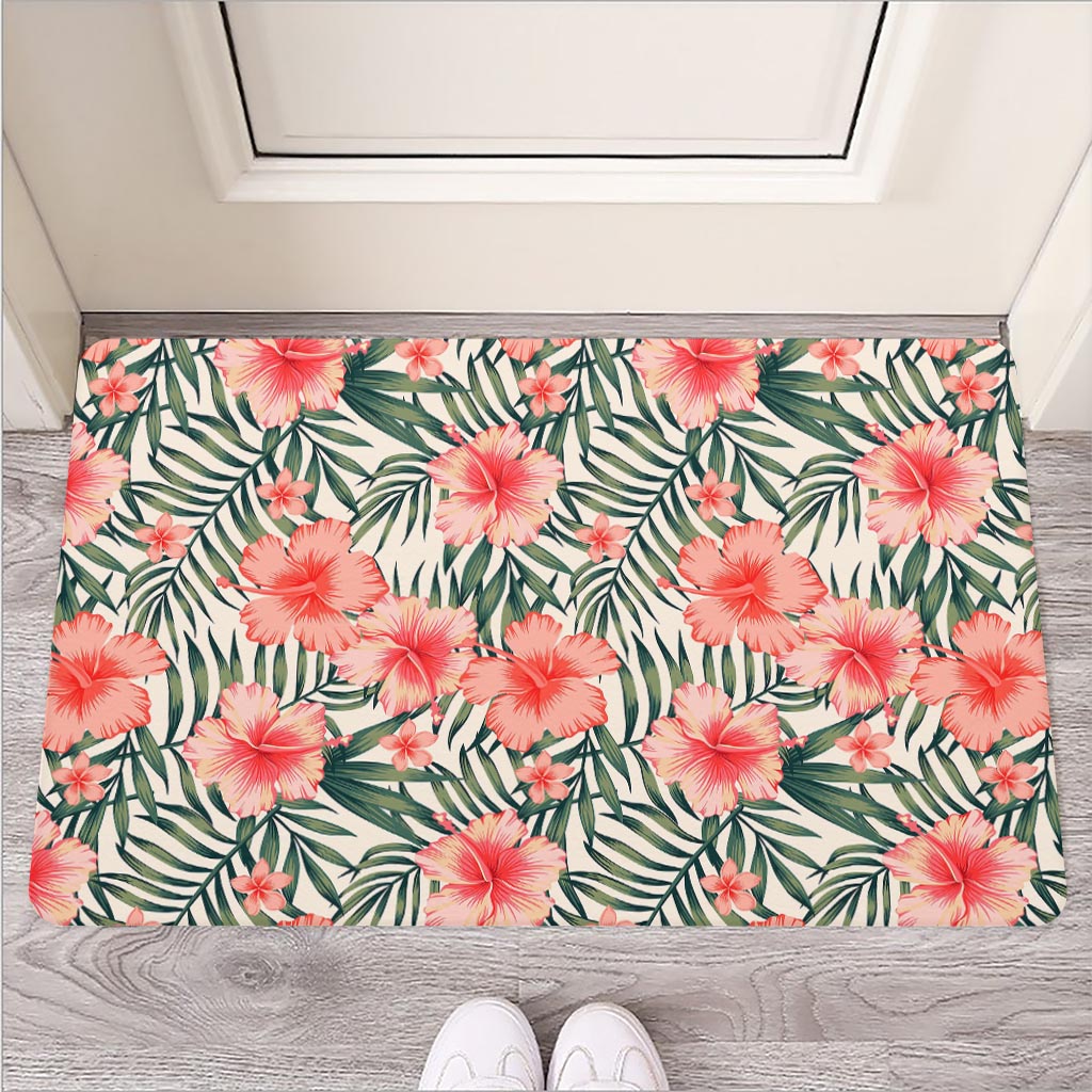 Exotic Tropical Hibiscus Pattern Print Rubber Doormat