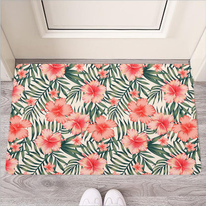 Exotic Tropical Hibiscus Pattern Print Rubber Doormat