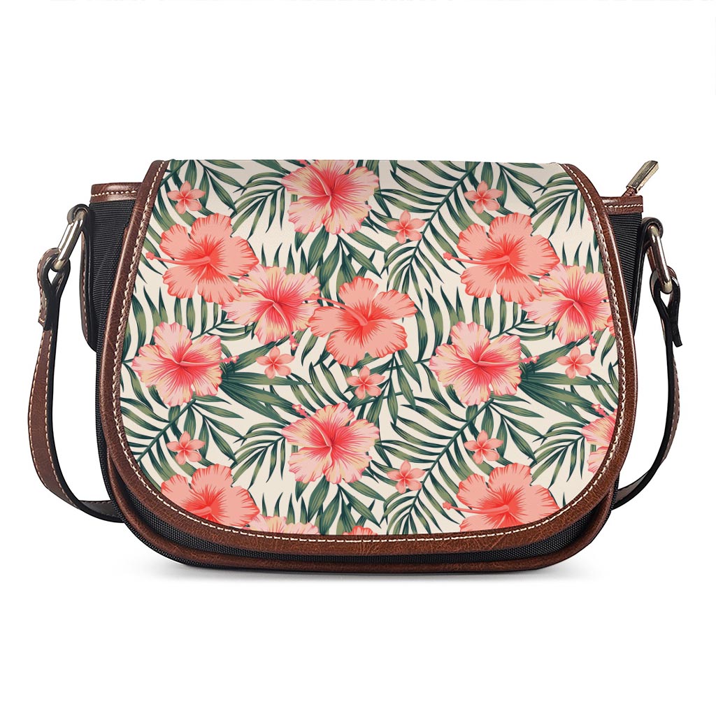 Exotic Tropical Hibiscus Pattern Print Saddle Bag