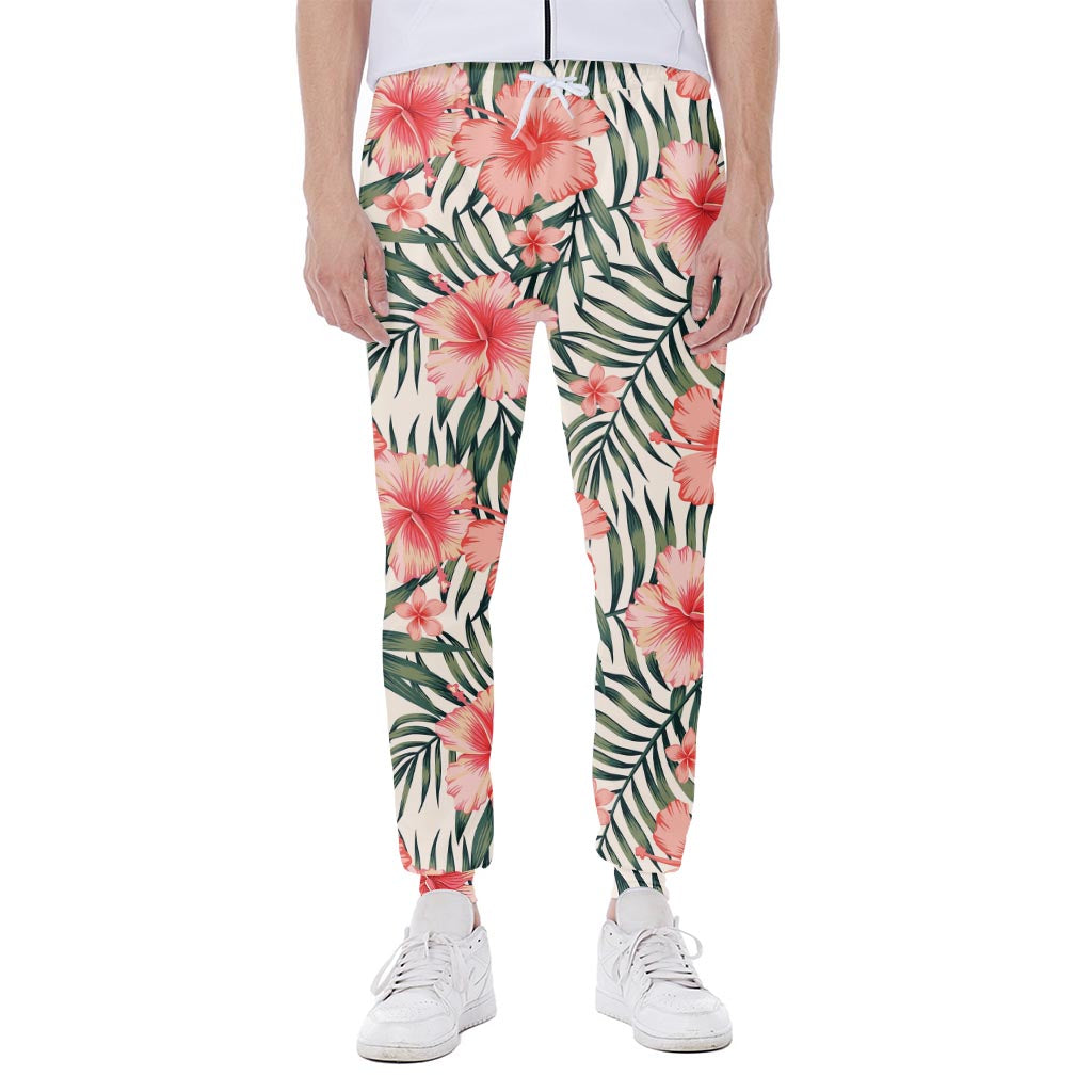 Exotic Tropical Hibiscus Pattern Print Scuba Joggers