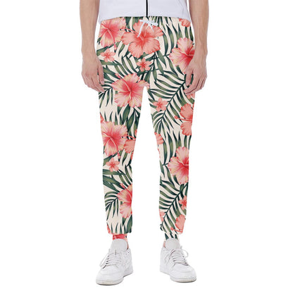 Exotic Tropical Hibiscus Pattern Print Scuba Joggers