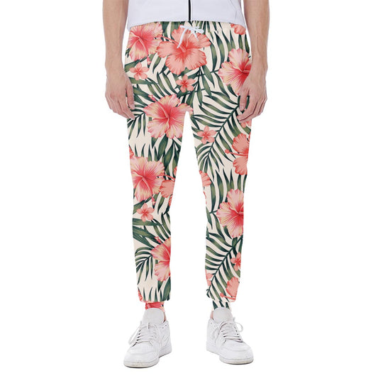 Exotic Tropical Hibiscus Pattern Print Scuba Joggers
