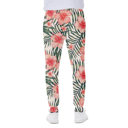 Exotic Tropical Hibiscus Pattern Print Scuba Joggers