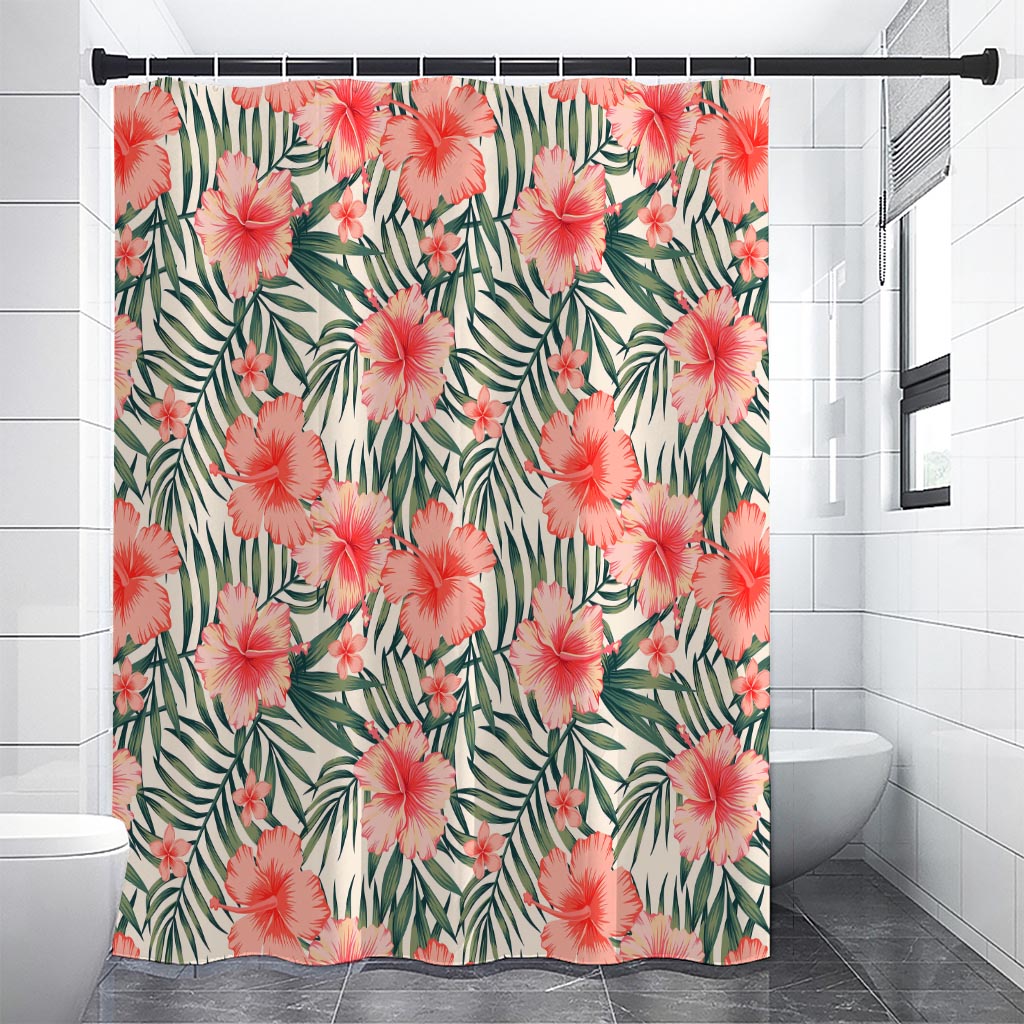 Exotic Tropical Hibiscus Pattern Print Shower Curtain