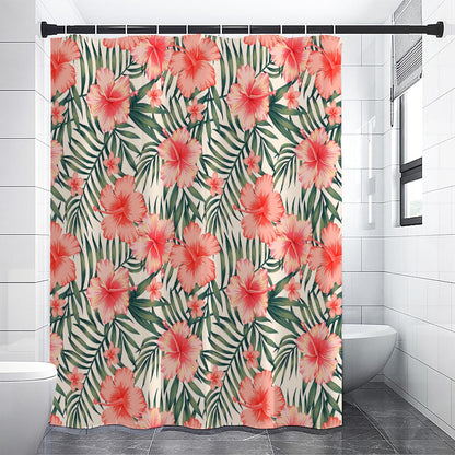 Exotic Tropical Hibiscus Pattern Print Shower Curtain