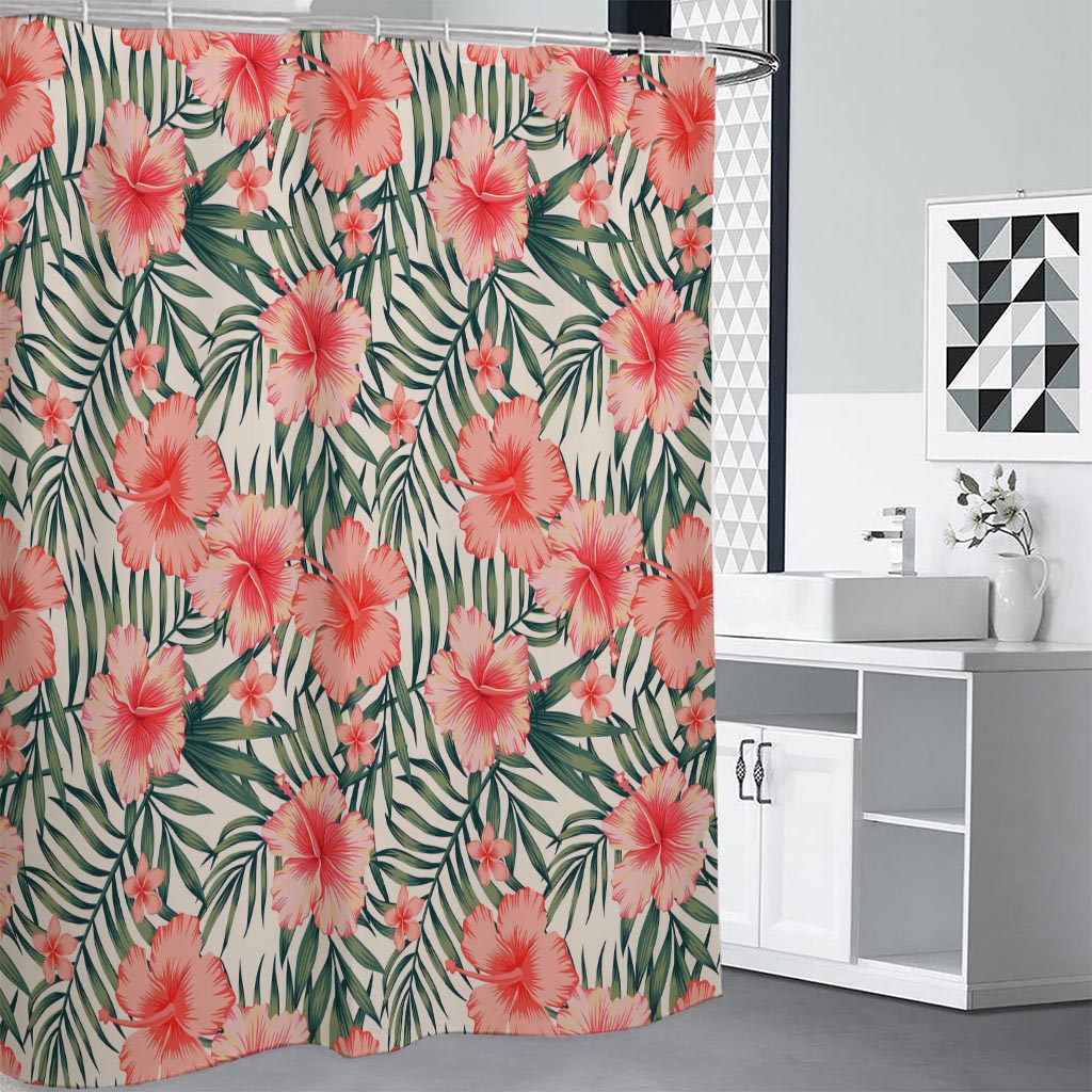 Exotic Tropical Hibiscus Pattern Print Shower Curtain