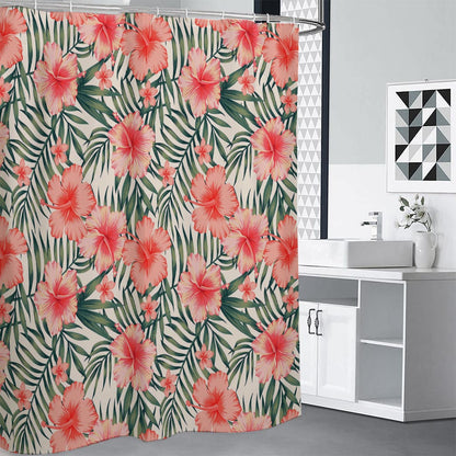Exotic Tropical Hibiscus Pattern Print Shower Curtain
