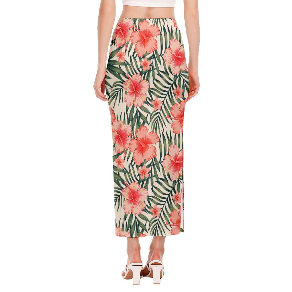 Exotic Tropical Hibiscus Pattern Print Side Slit Maxi Skirt