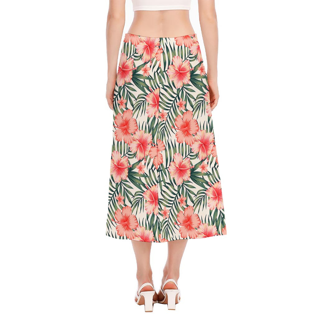 Exotic Tropical Hibiscus Pattern Print Side Slit Midi Skirt