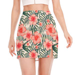 Exotic Tropical Hibiscus Pattern Print Side Slit Mini Skirt