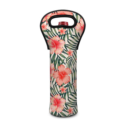 Exotic Tropical Hibiscus Pattern Print Single Neoprene Wine Tote