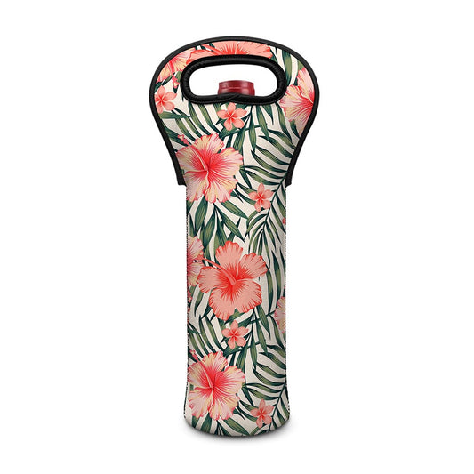 Exotic Tropical Hibiscus Pattern Print Single Neoprene Wine Tote