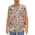 Exotic Tropical Hibiscus Pattern Print Sleeveless Baseball Jersey