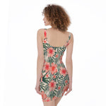 Exotic Tropical Hibiscus Pattern Print Sleeveless Bodycon Dress