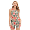 Exotic Tropical Hibiscus Pattern Print Sleeveless One Piece Swimsuit