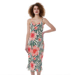 Exotic Tropical Hibiscus Pattern Print Slim Fit Midi Cami Dress