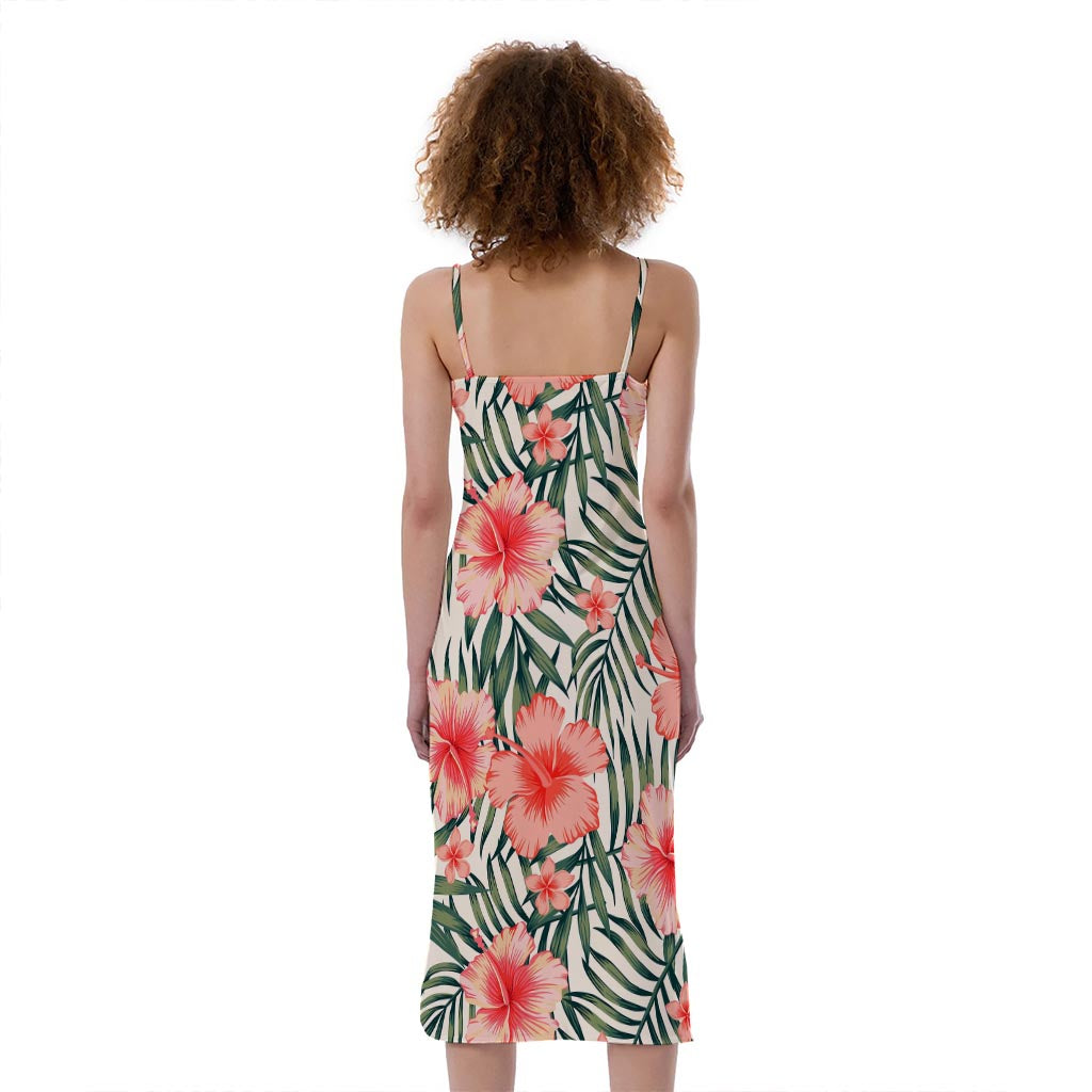 Exotic Tropical Hibiscus Pattern Print Slim Fit Midi Cami Dress