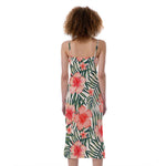 Exotic Tropical Hibiscus Pattern Print Slim Fit Midi Cami Dress