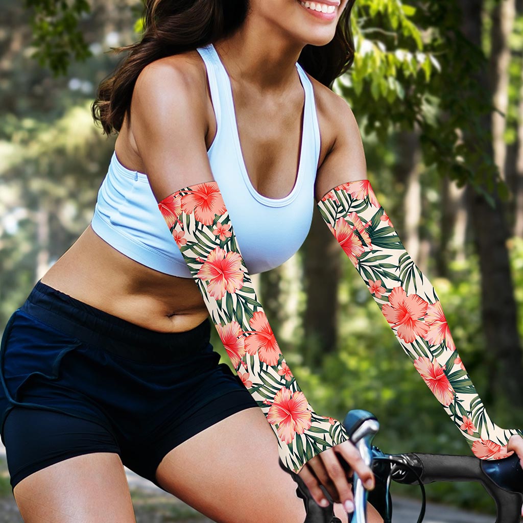 Exotic Tropical Hibiscus Pattern Print Sun Protection Arm Sleeves