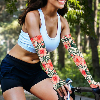 Exotic Tropical Hibiscus Pattern Print Sun Protection Arm Sleeves