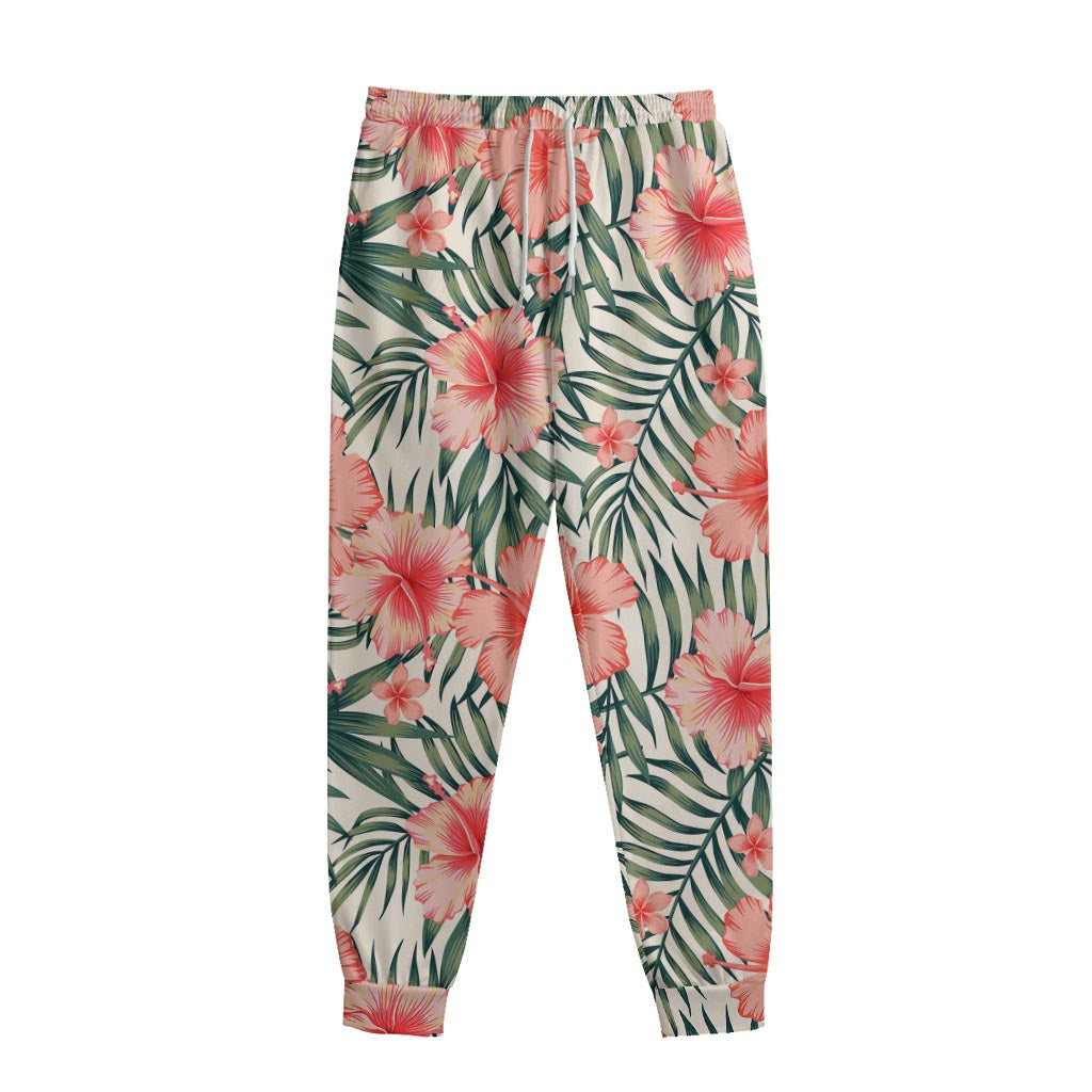 Exotic Tropical Hibiscus Pattern Print Sweatpants