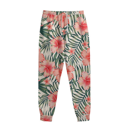 Exotic Tropical Hibiscus Pattern Print Sweatpants