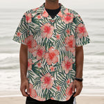 Exotic Tropical Hibiscus Pattern Print Textured Short Sleeve Shirt