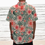 Exotic Tropical Hibiscus Pattern Print Textured Short Sleeve Shirt