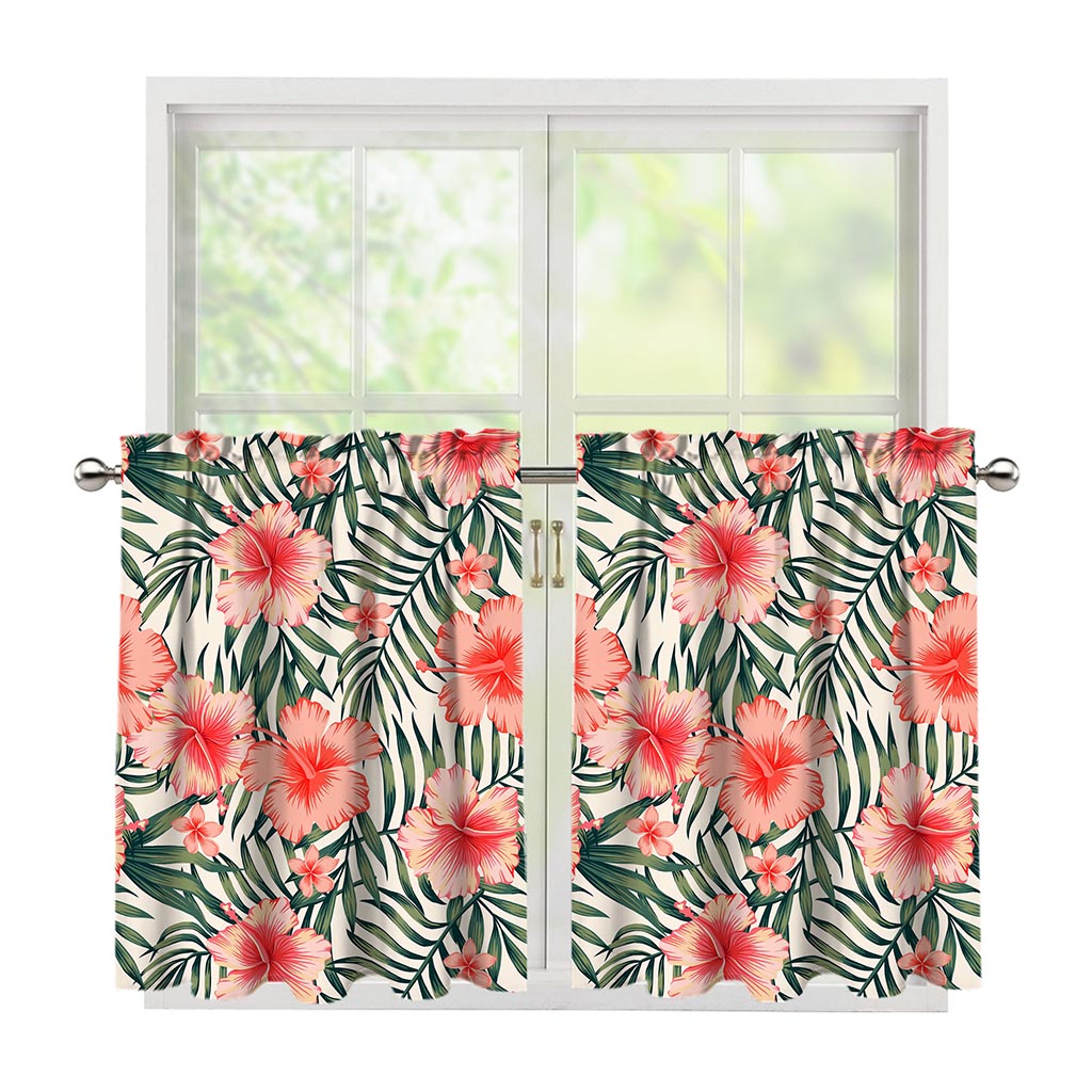 Exotic Tropical Hibiscus Pattern Print Tier Curtains