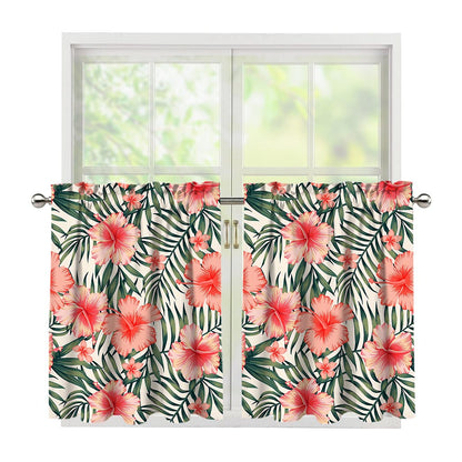 Exotic Tropical Hibiscus Pattern Print Tier Curtains