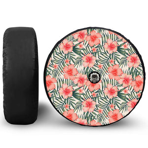 Exotic Tropical Hibiscus Pattern Print Tire Cover With Camera Hole