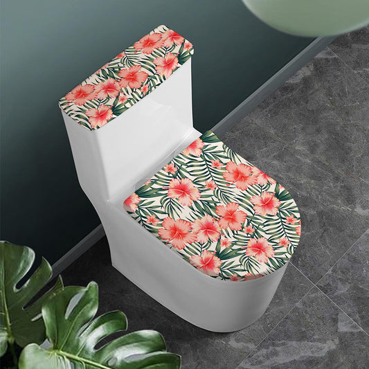 Exotic Tropical Hibiscus Pattern Print Toilet Lid And Tank Cover Set