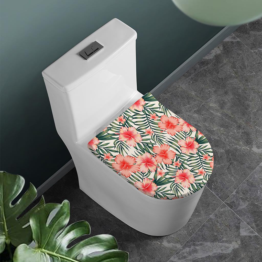 Exotic Tropical Hibiscus Pattern Print Toilet Lid Cover