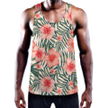 Exotic Tropical Hibiscus Pattern Print Men's Workout Tank Top