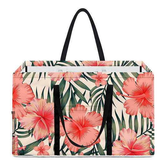 Exotic Tropical Hibiscus Pattern Print Utility Tote Bag