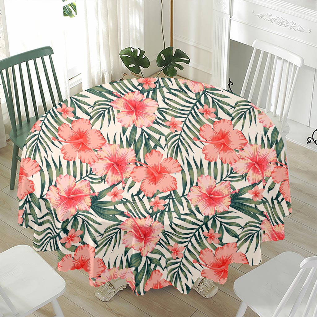 Exotic Tropical Hibiscus Pattern Print Waterproof Round Tablecloth