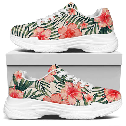 Exotic Tropical Hibiscus Pattern Print White Chunky Shoes