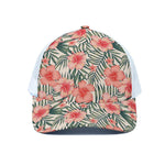 Exotic Tropical Hibiscus Pattern Print White Mesh Trucker Cap