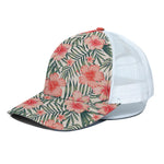 Exotic Tropical Hibiscus Pattern Print White Mesh Trucker Cap