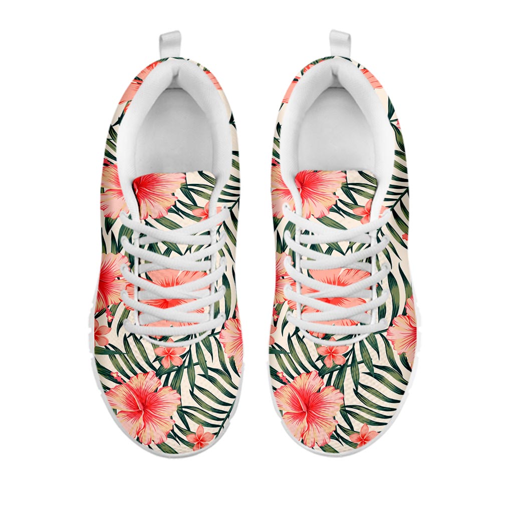 Exotic Tropical Hibiscus Pattern Print White Running Shoes