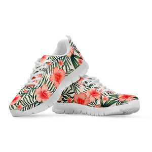 Exotic Tropical Hibiscus Pattern Print White Running Shoes