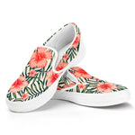 Exotic Tropical Hibiscus Pattern Print White Slip On Sneakers