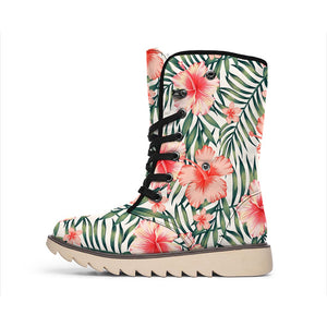 Exotic Tropical Hibiscus Pattern Print Winter Boots