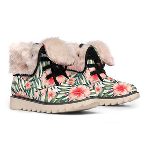 Exotic Tropical Hibiscus Pattern Print Winter Boots