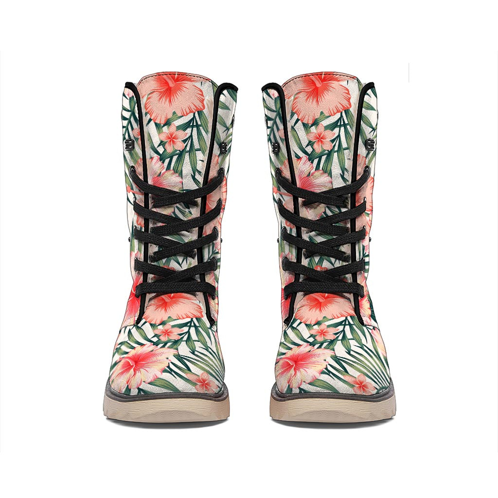 Exotic Tropical Hibiscus Pattern Print Winter Boots