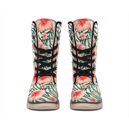 Exotic Tropical Hibiscus Pattern Print Winter Boots