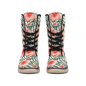 Exotic Tropical Hibiscus Pattern Print Winter Boots