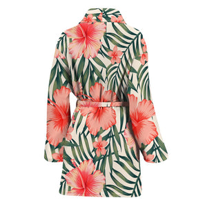 Exotic Tropical Hibiscus Pattern Print Women's Bathrobe