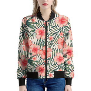 Exotic Tropical Hibiscus Pattern Print Women's Bomber Jacket